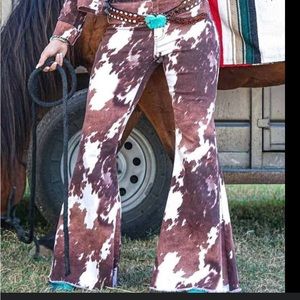 L & B cow print flares. Size 10